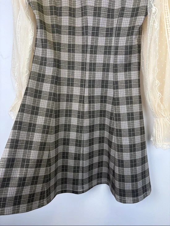 Bec & Xin Plaid Lace Dress Ruffle Collar Cottagecore Romantic Mini Size small - Picture 7 of 8